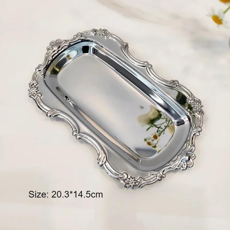

Stainless Steel Vintage Wavy Edge Tray Serving Platter for Desserts Jewelry Storage Organizer Snack Plate for Dining Table Decor