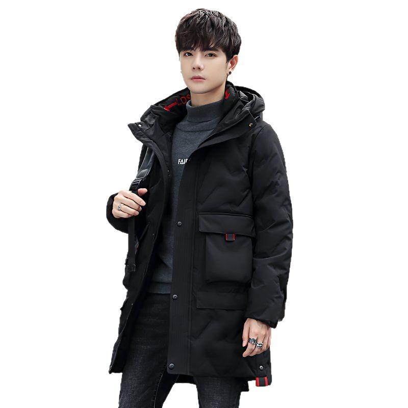 Herren Mittellange Weiße Entendaunenjacke - 2023 Winter Koreanischer Stil Trendige Dicke Jugend Oberbekleidung