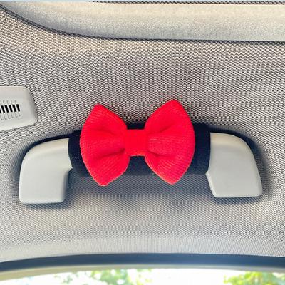 1Pc Car Roof Armrest Covers Soft Suede Protective Cover Car Roof Handle Cover Auto Interior Cute Bow Tie Accessories