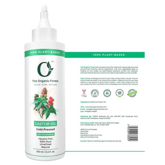 Organic Forest 100% VEGAN Čistý za studena lisovaný ricinový olej pro růst vlasů | Bez hexanu Vlasový olej pro ženy a muže | Ricinový Arandi olej | 100 ML