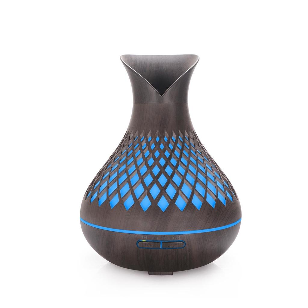 Difusor de Óleo Essencial 500ml com Grão de Madeira e Design Vazado - Umidificador de Pétala de Grande Capacidade para Aromaterapia Doméstica.