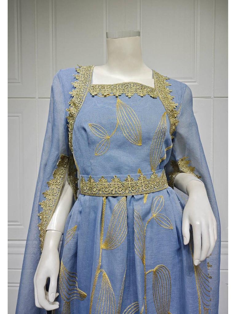 Women's Floral Embroidered Muslim Robe Dress - Oman & Dubai Style