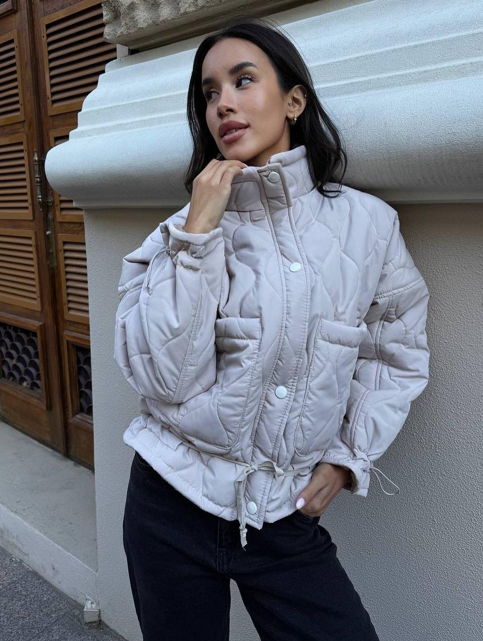 

2025 Women s European/American Casual Stand-up Collar Cotton-padded Jacket - Solid Color & Tie-up Design for Winter Warmth Medium сірий колір