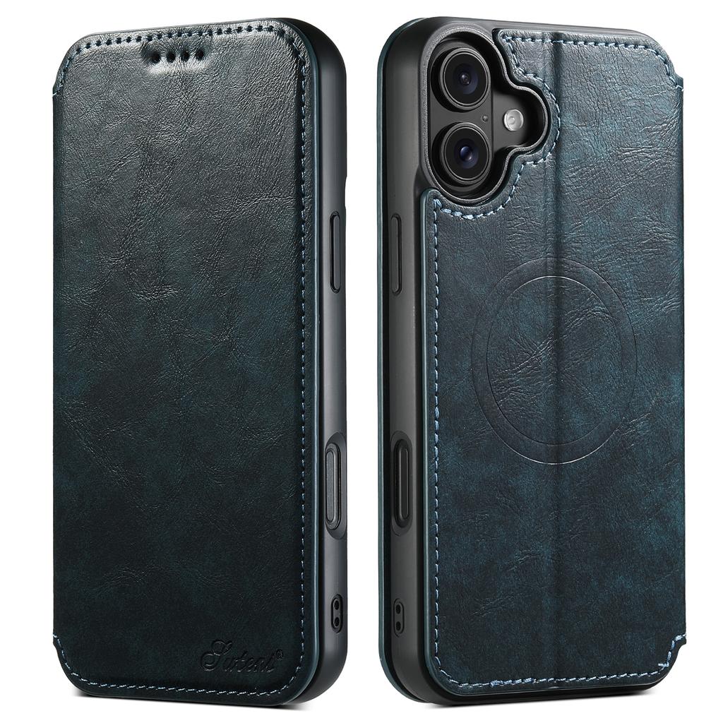 SUTENI J05 For iPhone 16 Deksel Kompatibelt med MagSafe Teksturert PU-skinn Flip-telefondeksel