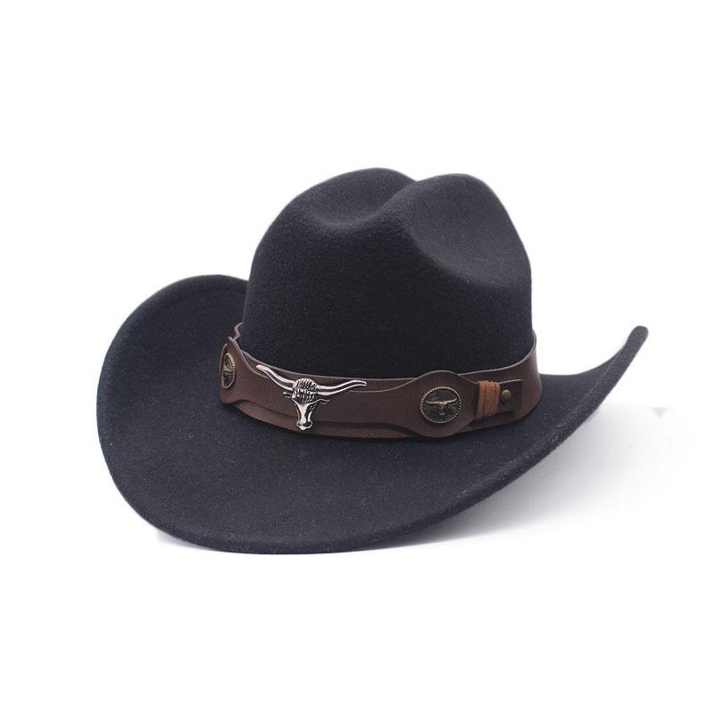 Hot-selling top hat, ethnic style cow head, western cowboy top hat, rolled brim, retro riding hat, woolen felt hat