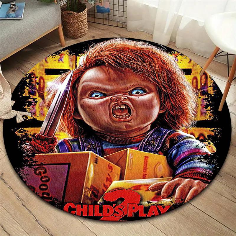 Alfombra Redonda Chucky, Alfombra para Sala de Estar, Dormitorio, Sofá, Sala de Juegos, Decoración, Alfombrilla Antideslizante para el Suelo