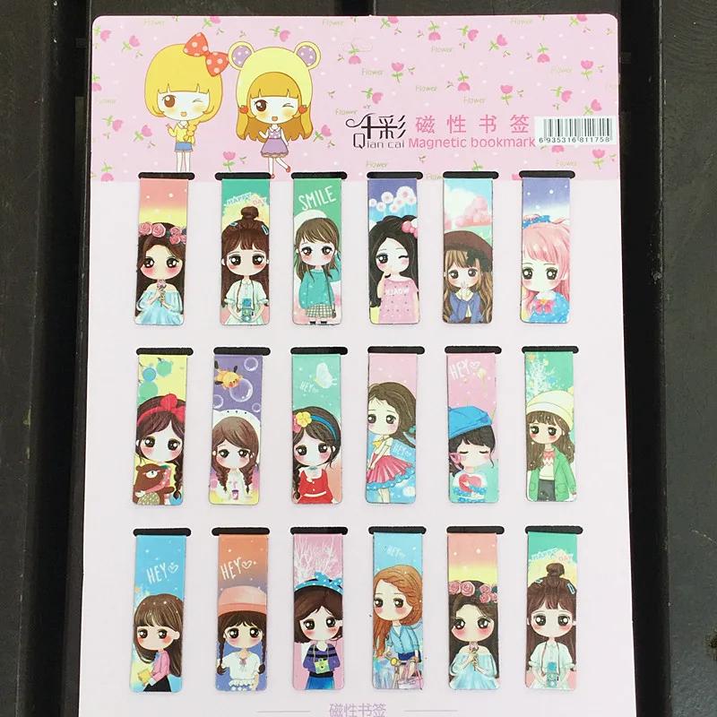 18pcs/set Colorful Cats Kawaii Flowers Magnetic Bookmarks Stars Cartoon Animal Sakura Daily Magnet Book Mark For Children Kids