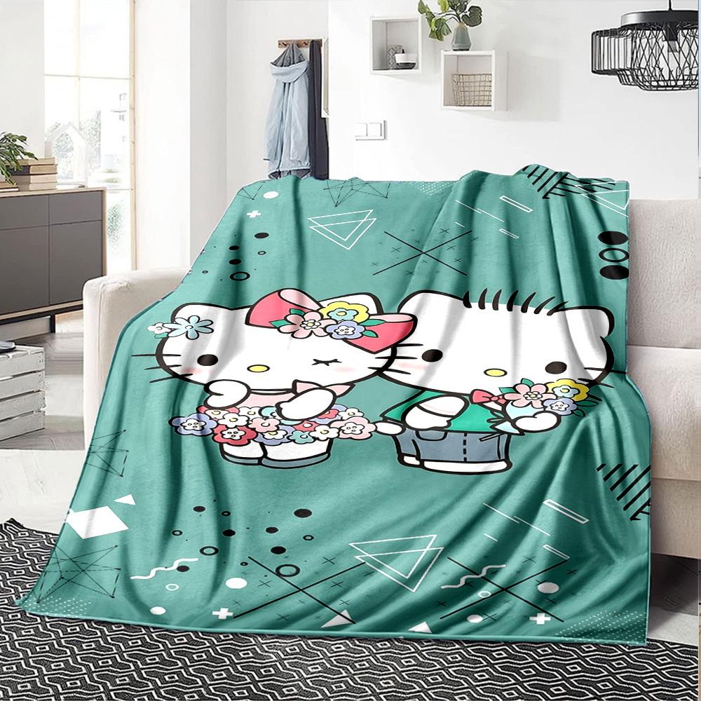 1pc Hello Kitty flowers blanket Lightweight Flannel Throw for Sofa Bed Travel Camping Livingroom Office Couch Chair