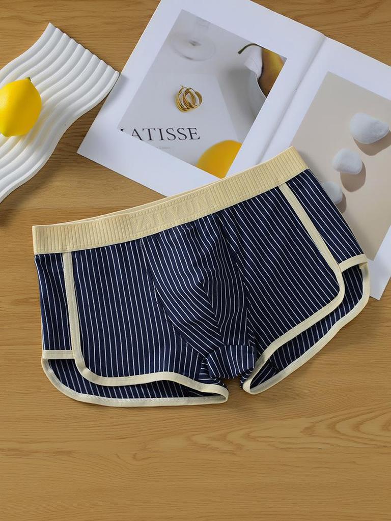 Men's Breathable Cotton Striped Boxer Briefs - Mid-Rise, Antibacterial, XL Size