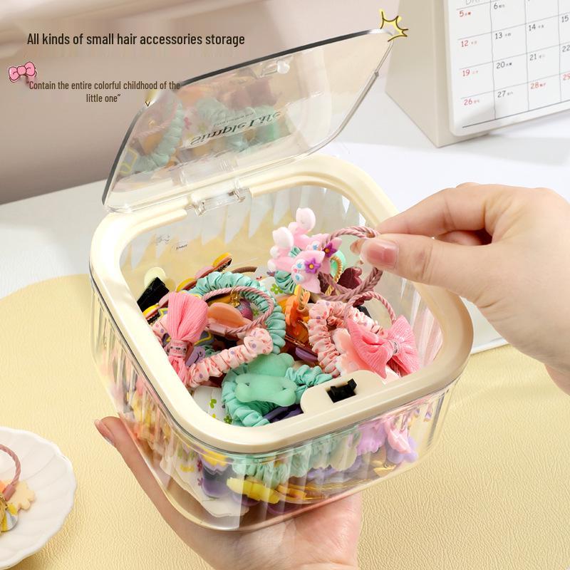 Transparent Flip-Top Box for Organizing Hair Accessories: Clips, Rubber Bands, Necklaces, Headwear, Rings, Ties, and Flowers.