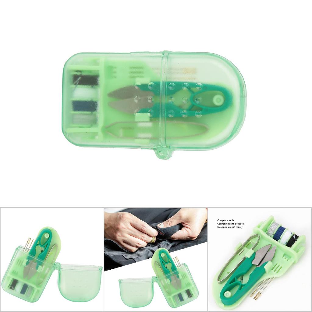 Exquisite and Portable Mini Macaron Color Plastic Sewing Tool Box Needle Scissors(Green)