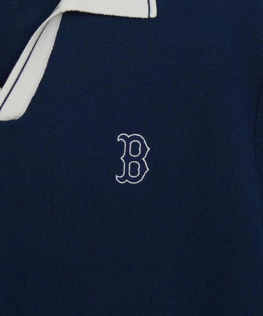 Emelbi Varsity Tuck Texture Open Collar Short Sleeve Knit Bos (D.Navy)