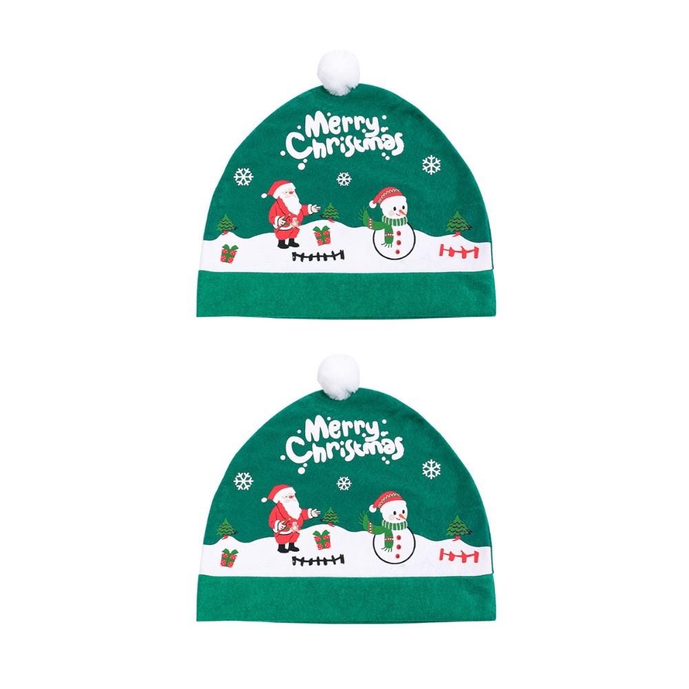 2pcs/set Cartoon Christmas Car Seat Cover Snowman Car Chair Christmas Hat  New Year