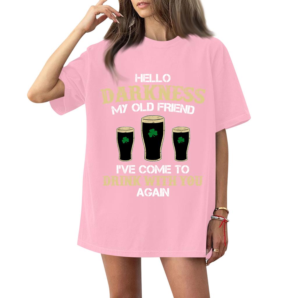 ( Darknss My Old Freend) Women's Fashion Casual Short-Sleeve Neck St. Patrick's Day Printed Shirt/T-Shirt Top