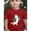 Baby Boys Cute Cat & Fish Print Crewneck Summer Short Sleeve T-Shirt