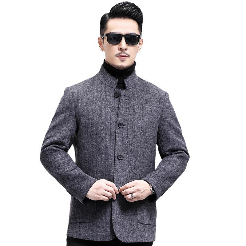 

Осенне-зимнее двухстороннее шерстяное пальто среднего возраста, модная новая повседневная мужская куртка с воротником-стойкой, одежда для папы 195