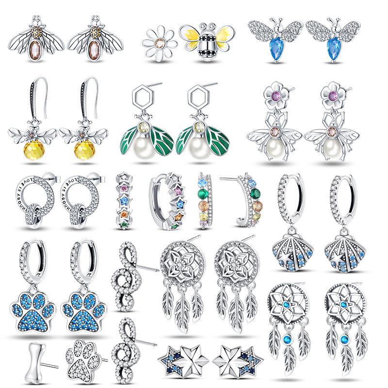 925 Sterling Silver Earring Honey bee with diamond Shells Earrings Jewelry Gift Wedding Earrings For Women Jewellery gift