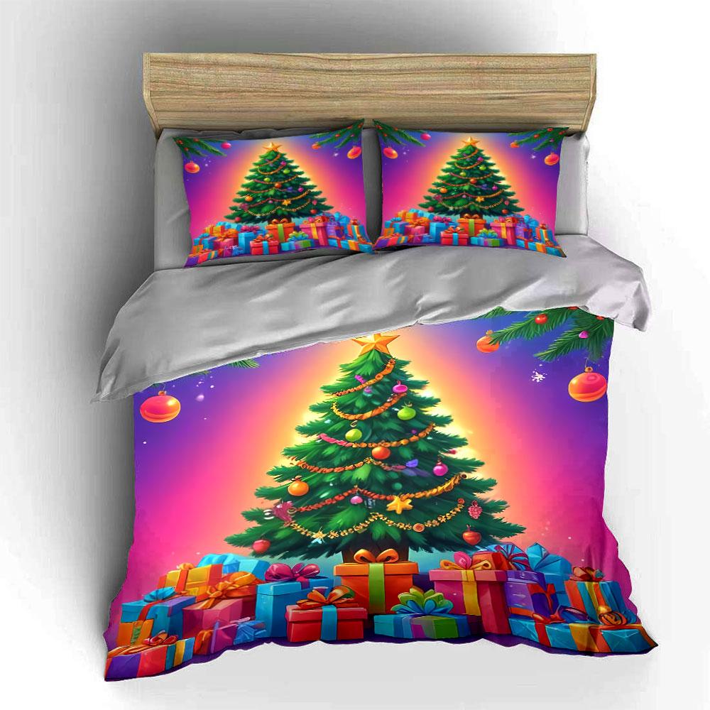 Christmas Tree with Gifts Print Bedding Duvet Cover Set Duvet Cover Pillowcases (1*Duvet Cover 2*Pillowcases, Without Duvet Insert)