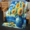 Multi-size Van Gogh-inspired Sunflowers Print Blanket Flannel Material Soft Warm for All Seasons Home Outdoor Camping Picnics RV