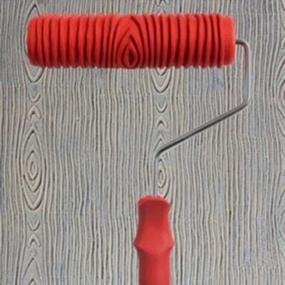 Red Handle Durable Soft Rubber Painting Roller Wood Grain Texture Rollers Wall Decor Emulsion Paint Cover Roller Molds Diy Tool
