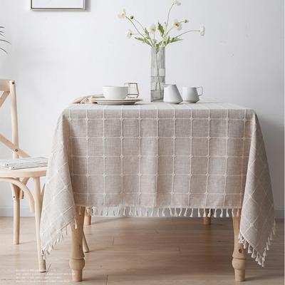 Three-Dimensional Jacquard Checkered Tablecloth,Cotton Linen Tassels Dust-Proof Table Cover,For Dinning Party Wedding Decor