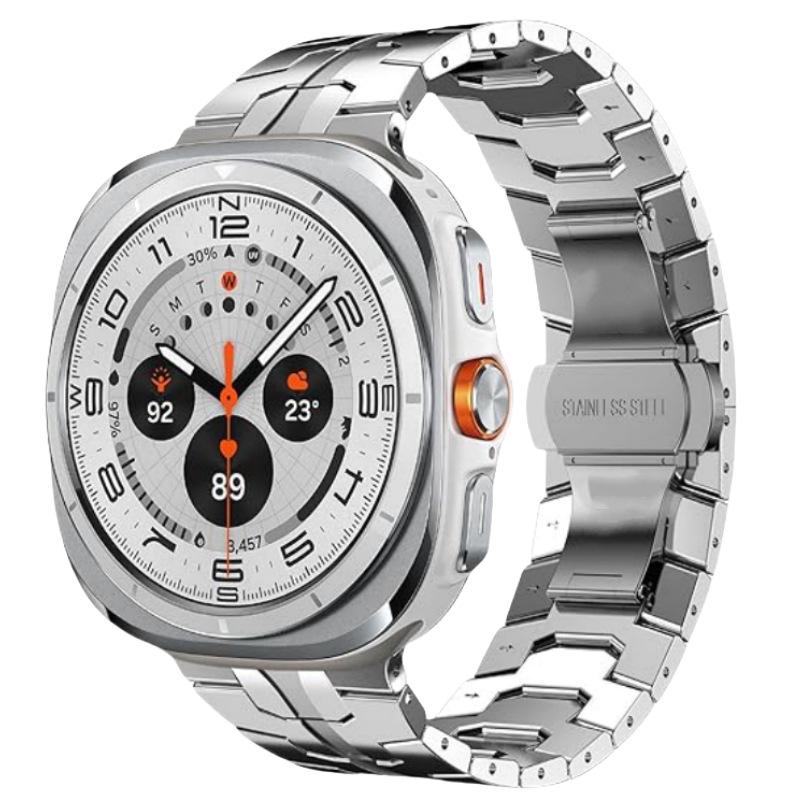 High No Gaps Stainless Steel Watch Band for Samsung for Galaxy Watch 7 Ultra 47mm Curved End Link Bracelet Breathable Metal Band For Watch 7 ultra 47mm серебряный