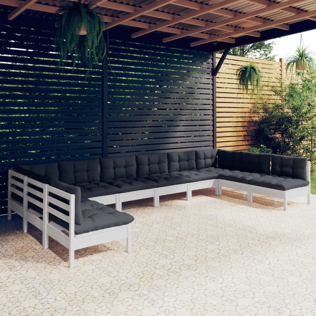 Vidaxl 10-Cz. Garden Lounge Set, With Cushions, White