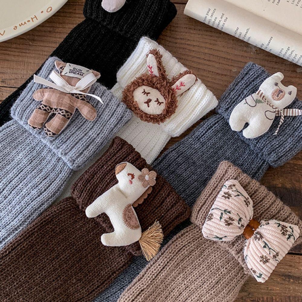 Y2K Horse Doll Leg Warmers Sweet Women's Stockings Rabbit Knit Bear Bow Leggings  Autumn