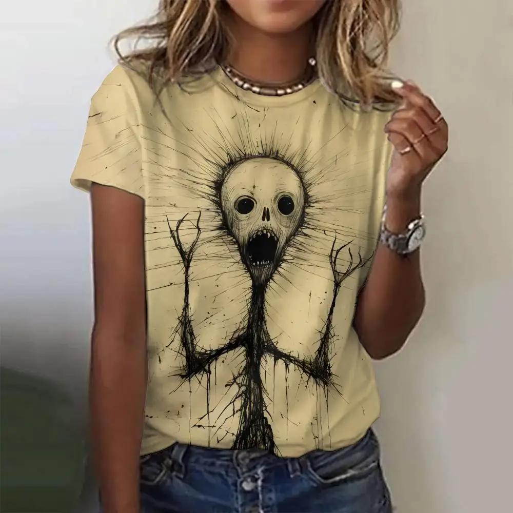 Summer Grey Funny Graphics 3D Print T-shirts Women Streetwear Casual Fashion Y2k Short Sleeve T Shirt O-neck Tees Tops Clothing