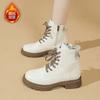 Fleece Martin boots women's short boots autumn and winter new British boots zipper heightened lace-up thick-soled single boots
