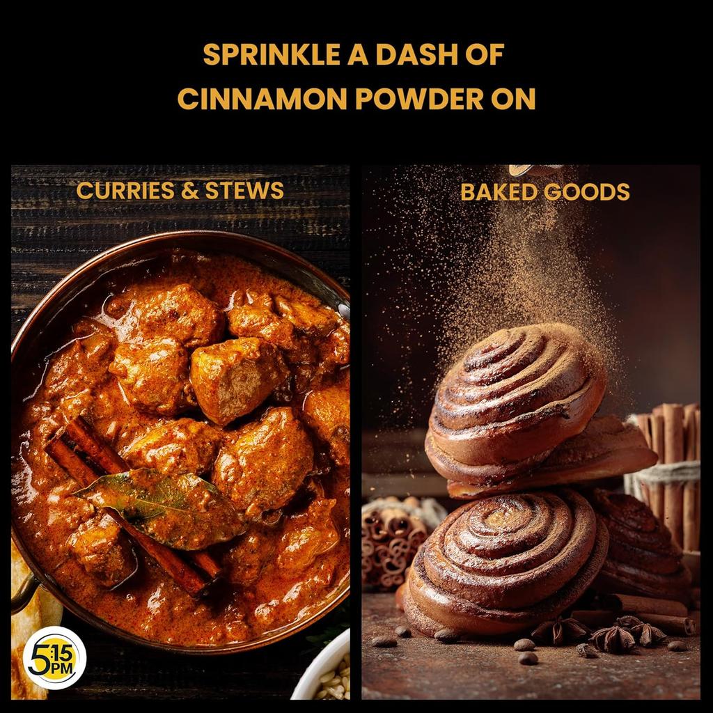 5:15PM Cinnamon Powder Dalchini Organic 100g Pack of 2 | Pure Natural Spice for Baking Cooking Smoothies
