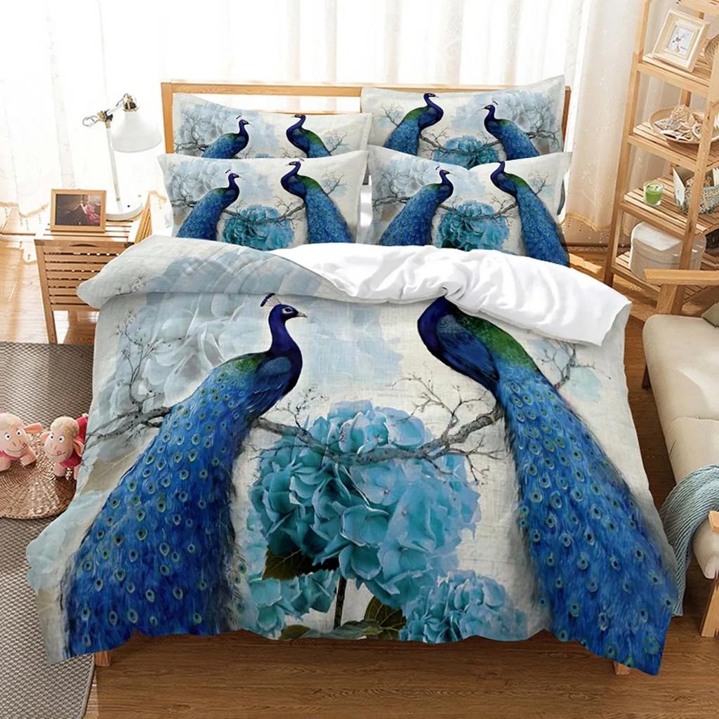 Comforter White Gold Peacock Luxurious Floral Chinese Style Peacock Feather Polyester For Bedroom Decoration Women