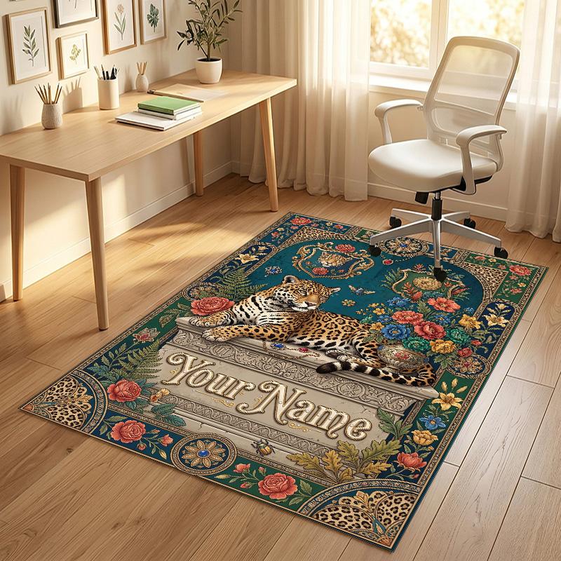 Roses Theme Soft Crystal Velvet Rug Custom Name & Text Print Non Slip Floor Rug for Bedroom Living Room