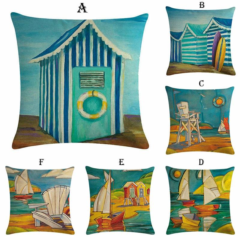 Artistic Beach Oil Painting Cushion Cover With Invisible Zipper For Stylish Interiors