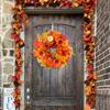 1 Pc 40cm Autumn Home Decor Wreath, Harvest Festival Decor Front Door Wreath, Pumpkin, Ears of Wheat, Straw, Maple Leaves Wreath