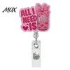 Retractable ID Holder Nurse Badge Reel, Funny Glitter Acrylic Name Tag with Cute Clip, Sparkly Card for Teachers Student Staffs Reel Clip