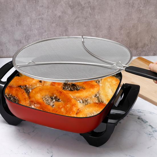 Grease Splatter Guard Stainless Steel Fine Mesh Screen with Easy-Grip Handles Blocks Oil Stains Splash Resistant Cooking Tool