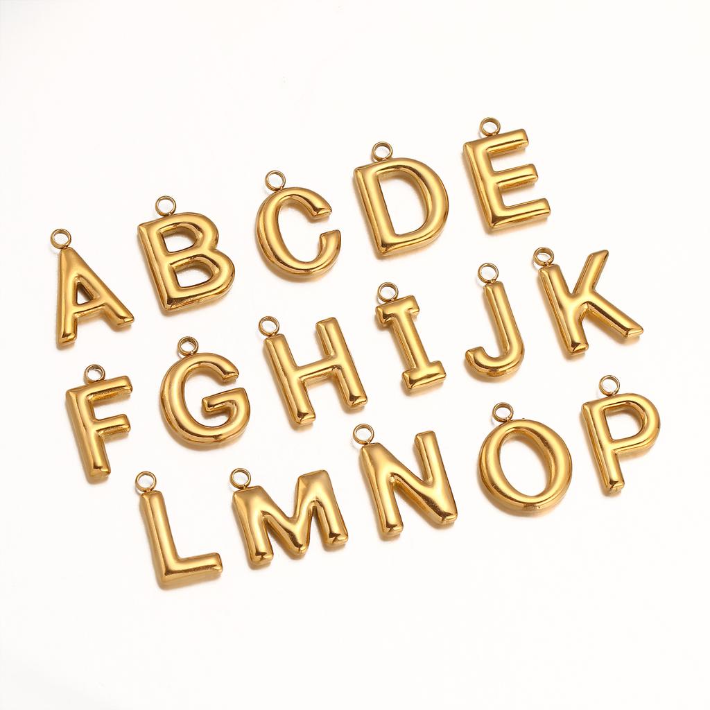 3Pcs Initial Charms 3D Stainless Steel English Letter Pendant 18K Gold Color PVD Plated Bubble Alphabet Charm DIY Jewelry Making