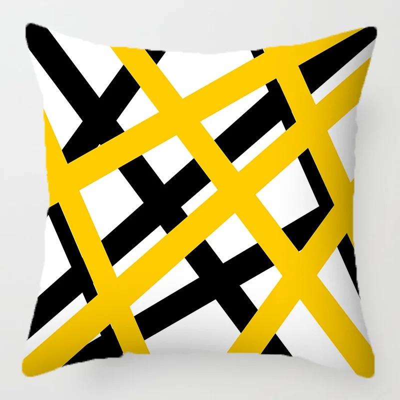 40X40 Yellow Geometric Throw Pillow Case Black Grey Striped Cushion Cover Modern Home Decor For Sofa Living Room Car Chair