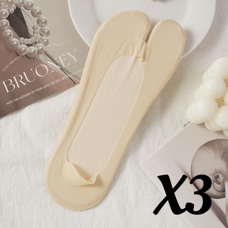 1/3 Pairs Women's Toe Splitting Invisible Boat Socks Ice Silk Non-Slip Low Cut Thin Breathable Sweat Absorbing Socks