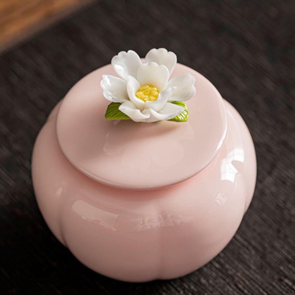 Pink Flower Ceramic Tea Jar Chinese Style Handmade Tea Tin Can Decorative with Sealed Lid Tea Sealed Jar Home Use