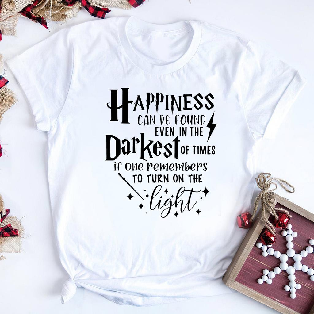 Happiness Can Be Found In The Darkest of Times T-shirt HP Inspired Shirt Dumbledore Quote Wizard Tee Magic School Tops