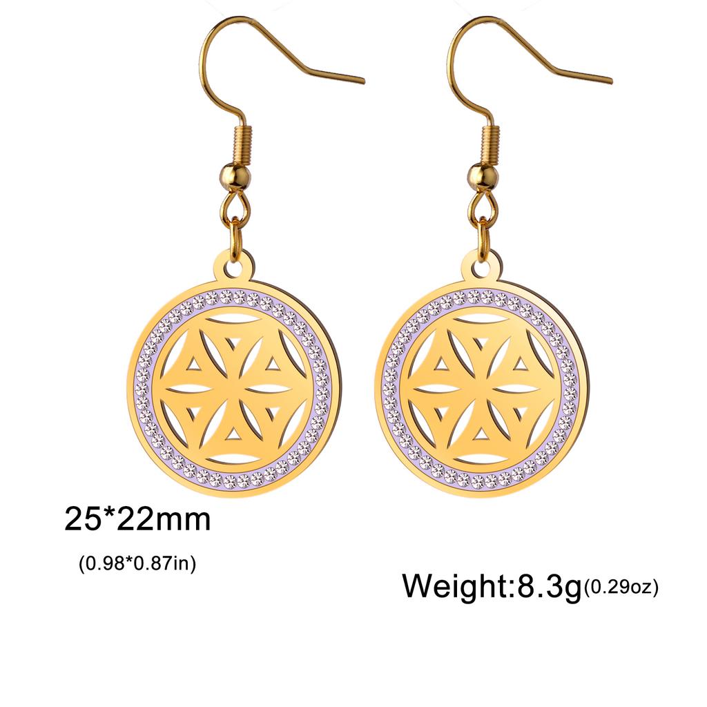 Seed of Life Chakra Flower Dangle Earrings Stainless Steel Gold Clear Zircon Round Earring Sacred Geometry Jewelry
