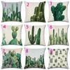 Premium Quality Cotton Linen Square Pillow Cover Featuring Tropical Cactus Design