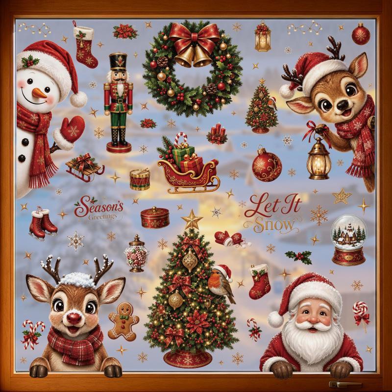 6 Pcs Christmas Window Stickers Wall Sticker Kids Room Wall Decals Merry Christmas Decorations For Home New Year Stickers