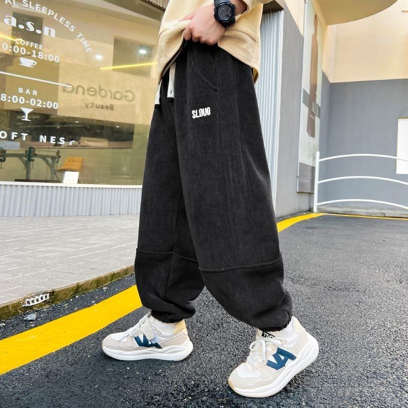 

Брюки для мальчиков 2025 весна осень новые повседневные вельветовые спортивные штаны для детей мальчиков спортивные брюки модные 170 чёрный