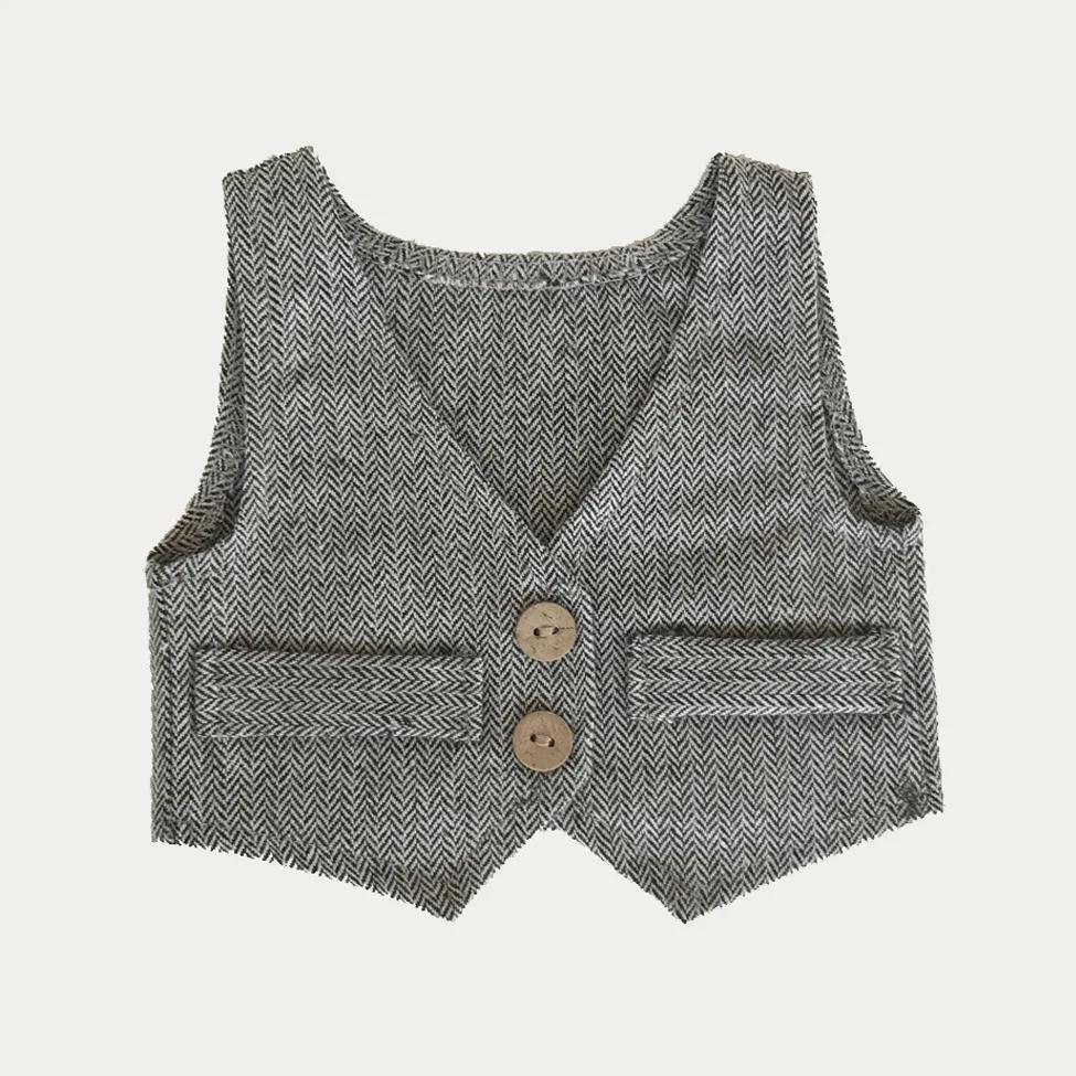 English Style Newborn Photo Clothing-Stripes Coffee Baby Vest for One Month Olds All Seasons Use Perfect for Newborn Photo Poses