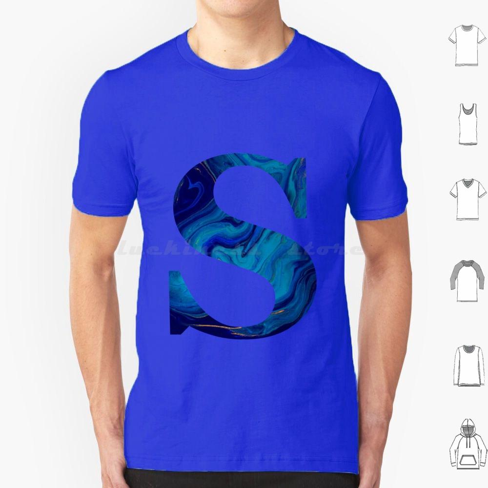 Lettre S Marble Blue T Shirt Big Size 100% Cotton S Funny Cute Meme Trendy Quote Trending Pink Flowers Aesthetic College Quotes