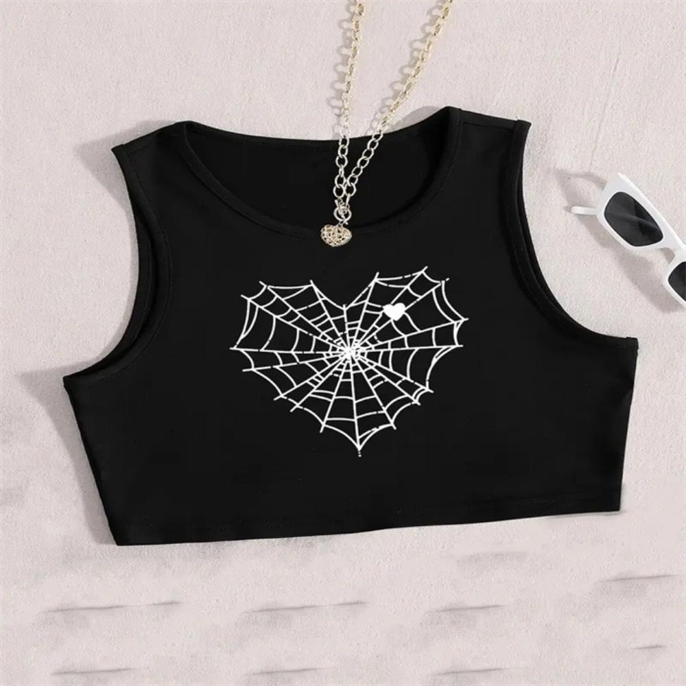 2025 New Summer Hot Girl Sleeveless Vest with Exposed Navel Short Style Sexy Trendy Brand Printed Small Vest Top for Women