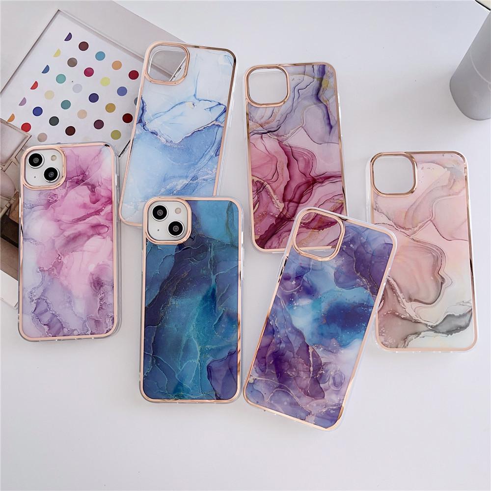 Applicable To IPhone16 Electroplated Marble Pattern Mobile Phone Case Apple 15/14promax Ink Color 13pro Cross-border